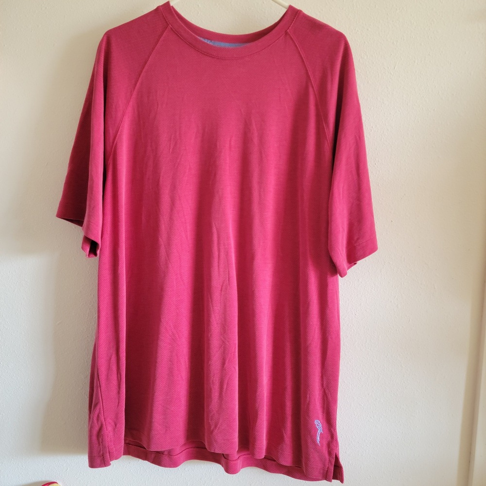 Caribbean Mens XL Short Sleeve T-Shirt Red Raglan Parrot Logo RN58909